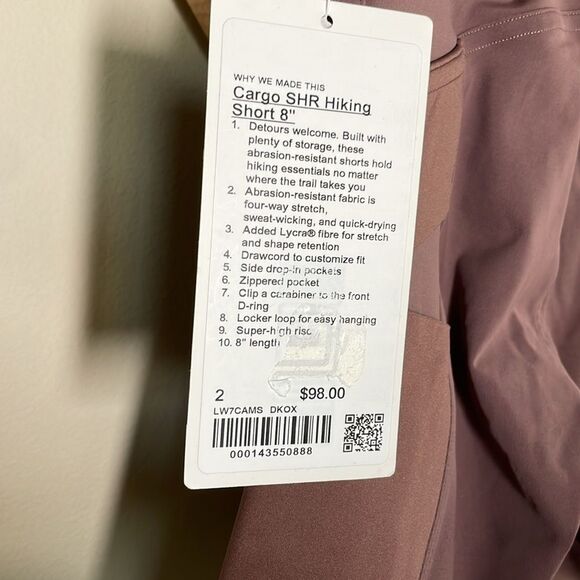 Lululemon Cargo SHR Hiking Short 8"- Dark Oxide Hike High-rise SZ 2 NWT - Picture 10 of 10